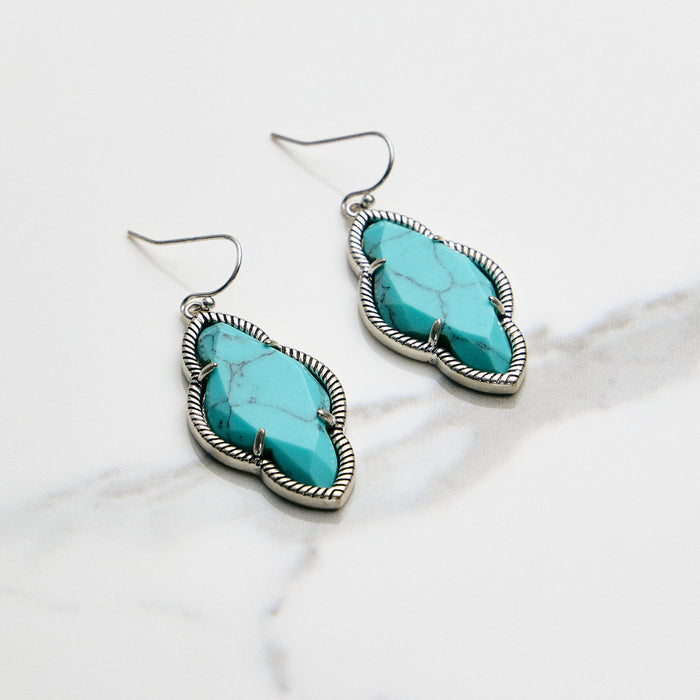 Turquoise Dangle Earrings in Silver Tone