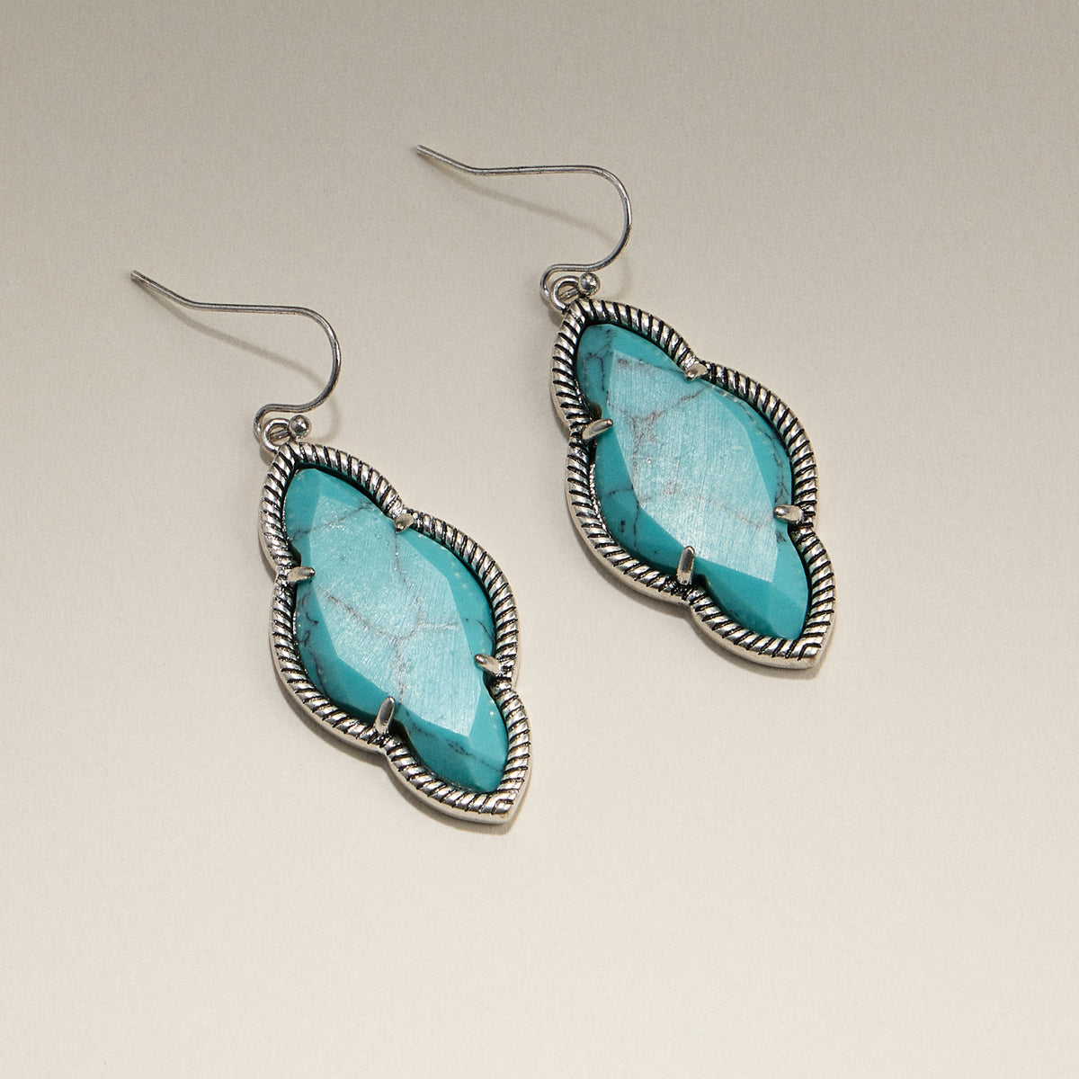 Turquoise Dangle Earrings in Silver Tone