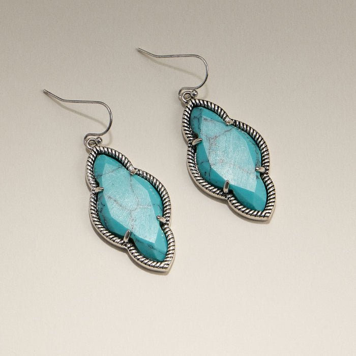 Turquoise Dangle Earrings in Silver Tone