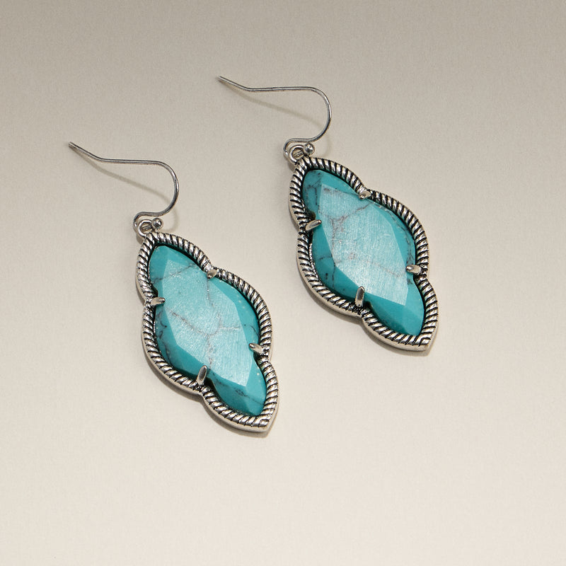 Turquoise Dangle Earrings in Silver Tone