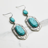 Turquoise Drop Earrings with Etched Frame