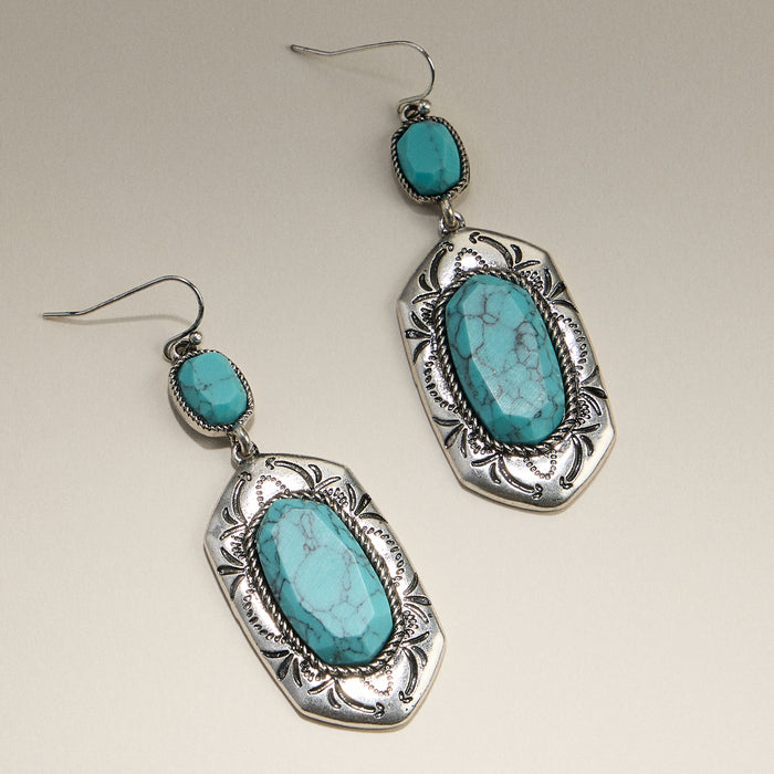 Turquoise Drop Earrings with Etched Frame