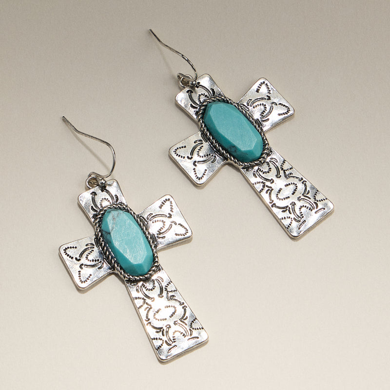 Turquoise Cross Drop Earrings
