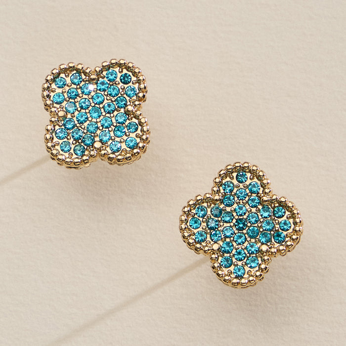 CZ Clover Stud Earrings | Pave Crystal Floral Earrings