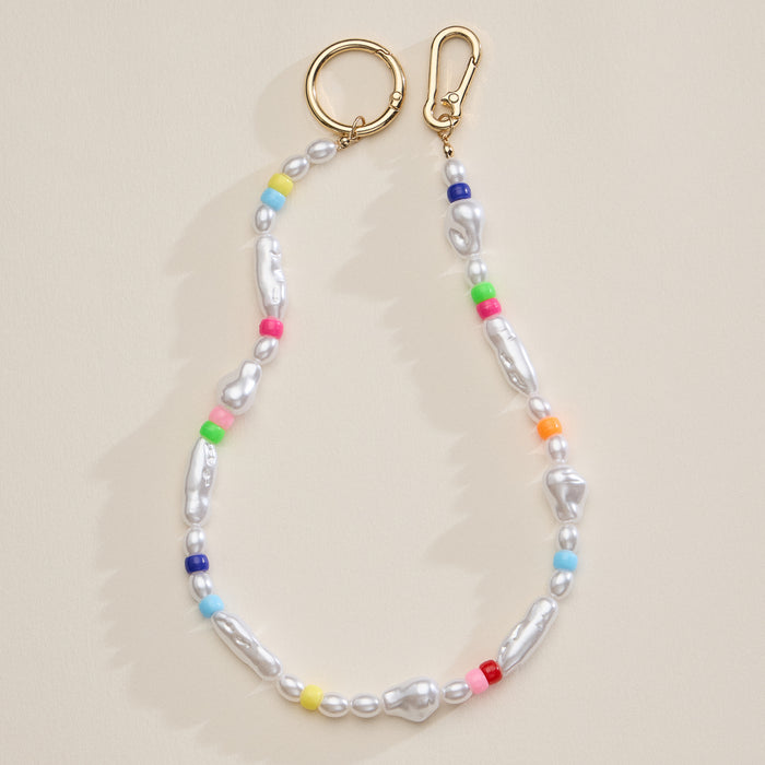 Freshwater Pearl Keychain with Neon Beads
