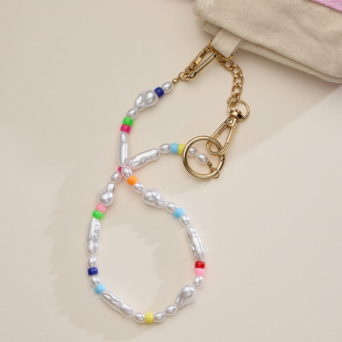 Freshwater Pearl Keychain with Neon Beads