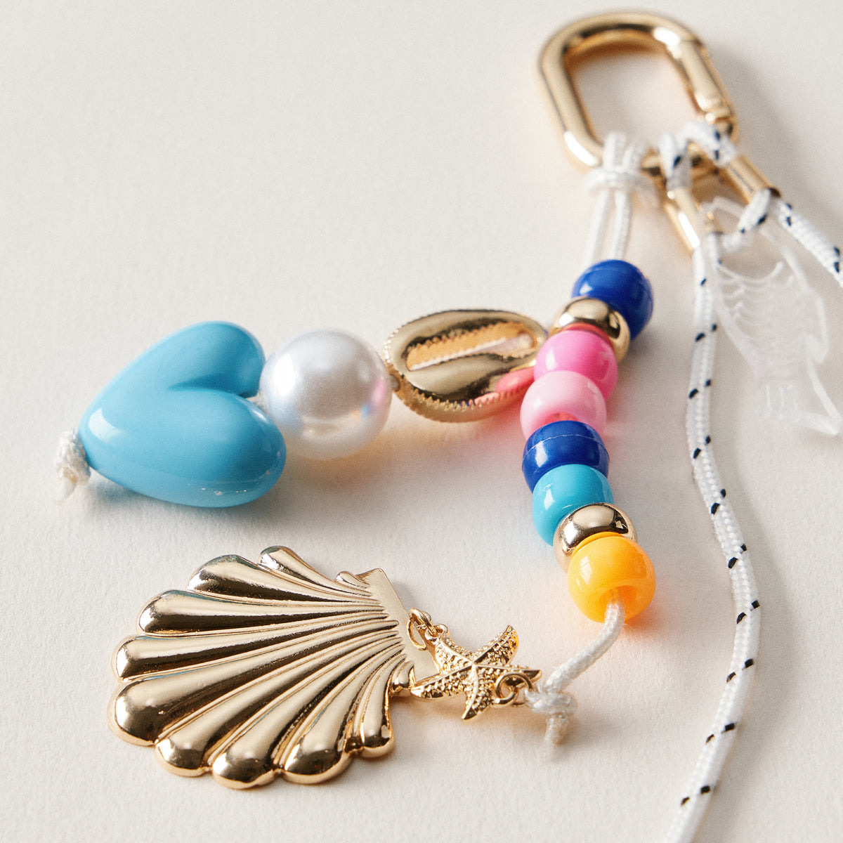 Nautical Beaded Bag Charm with Shell and Heart Accents Trendy Accessory