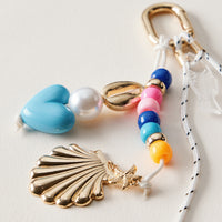 Nautical Beaded Bag Charm with Shell and Heart Accents Trendy Accessory