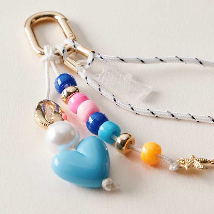 Nautical Beaded Bag Charm with Shell and Heart Accents Trendy Accessory