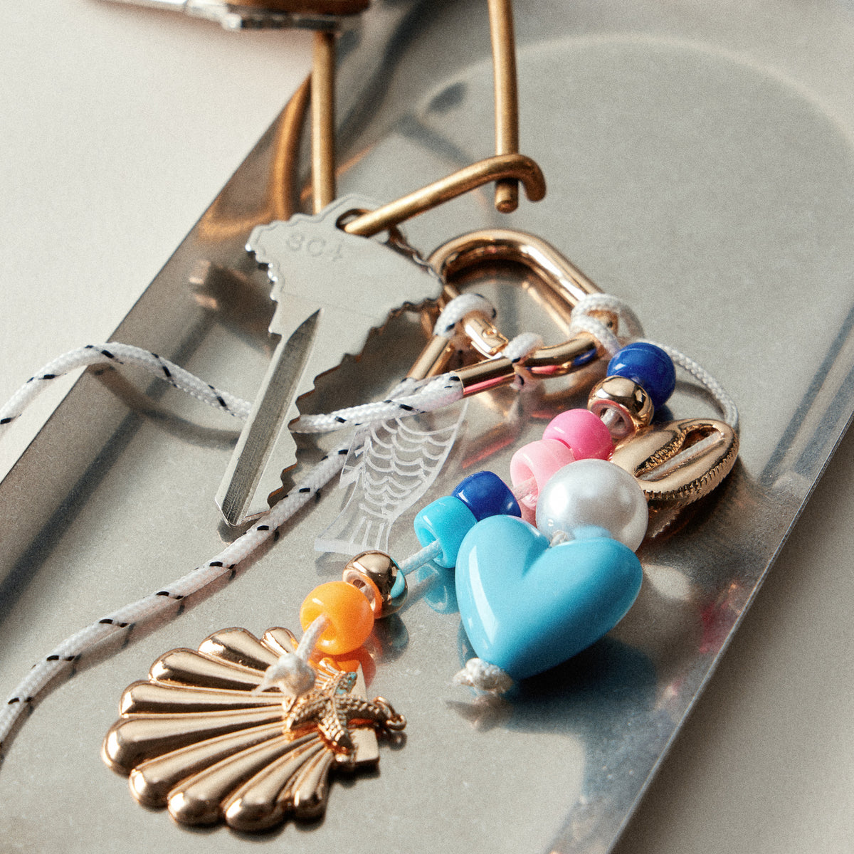 Nautical Beaded Bag Charm with Shell and Heart Accents Trendy Accessory