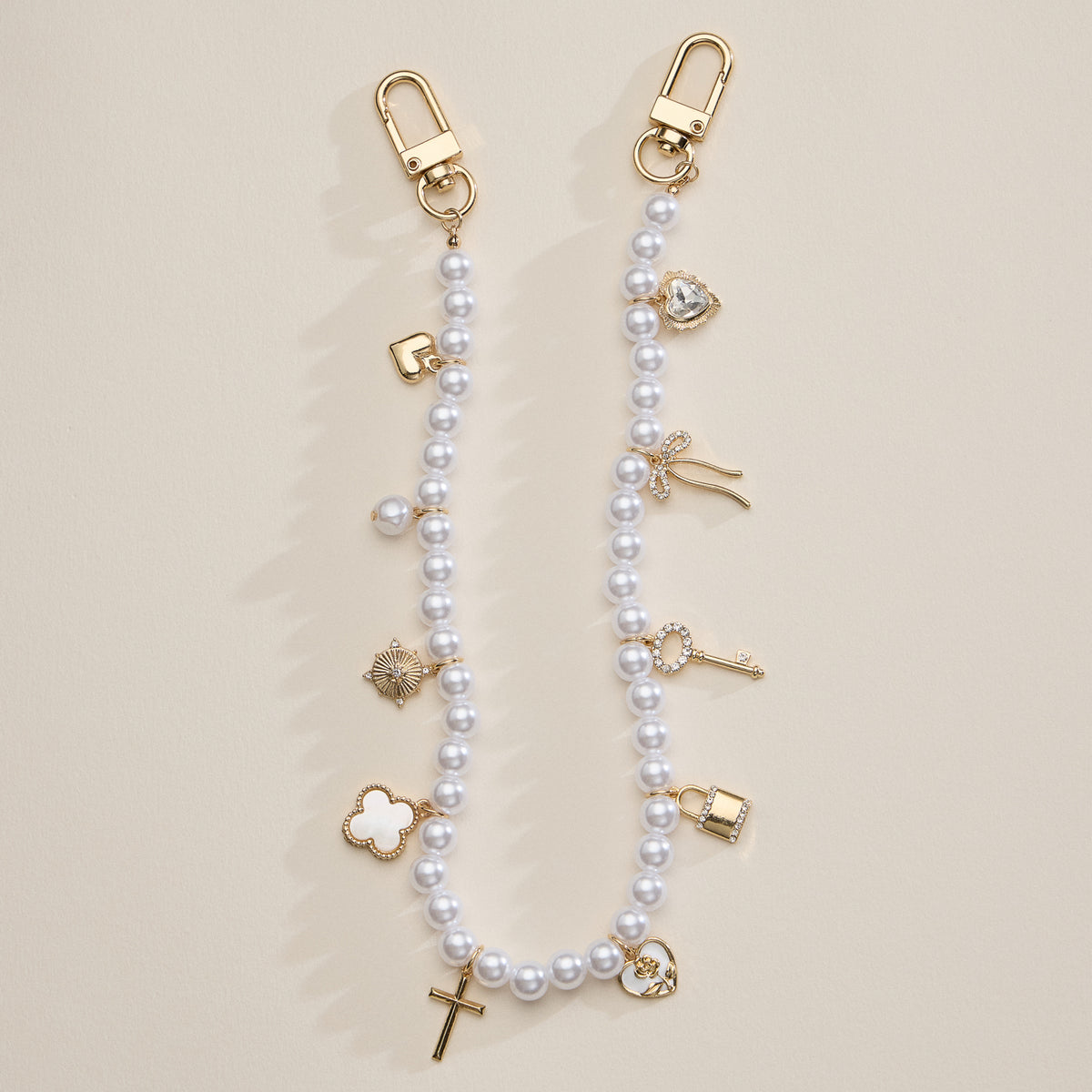 Pearl Charm Bag Chain with Gold Accents