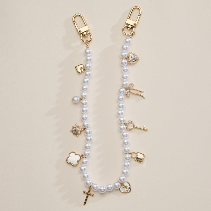 Pearl Charm Bag Chain with Gold Accents