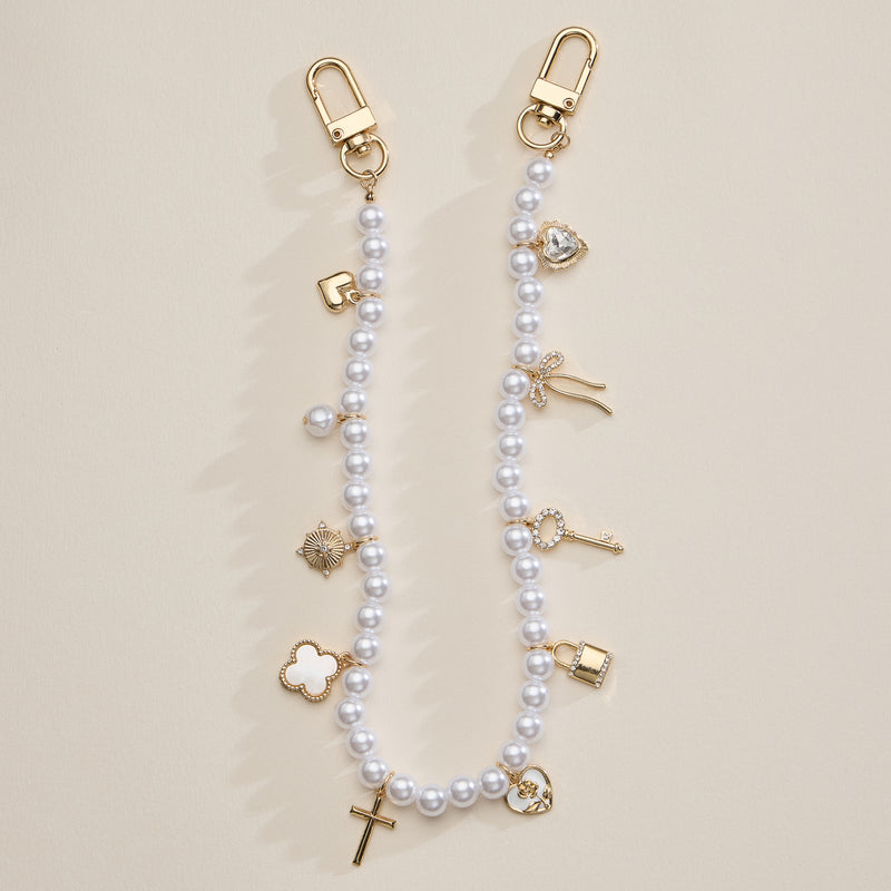 Pearl Charm Bag Chain with Gold Accents