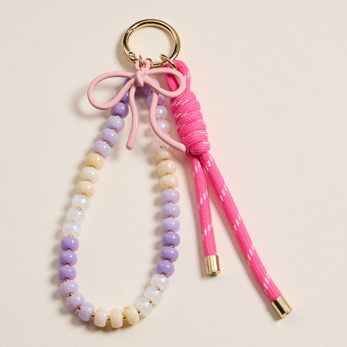 Pastel Ombre Beaded Keychain with Pink Bow