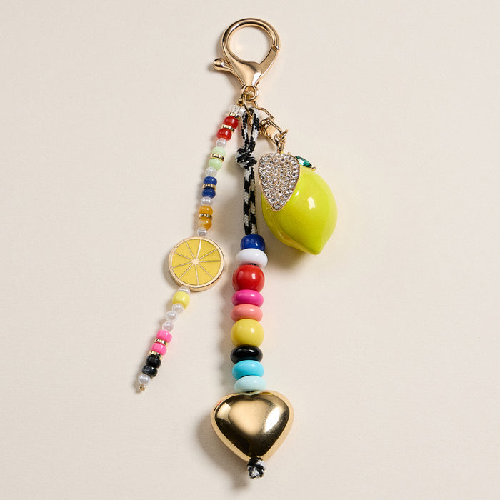 Colorful Lemon Charm Keychain with Enamel Accents