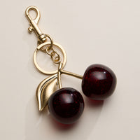 4.5 x 2.5 Red Glass Cherry Bag Charm Keychain with Gold Leaf