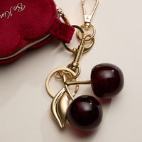 Cherry Keychain Charm with Gold Clip – Red Glossy Double Cherry Bag & Purse Accessory