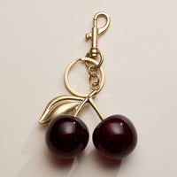 4.5 x 2.5 Red Glass Cherry Bag Charm Keychain with Gold Leaf