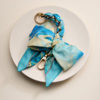 Scarf Bow Keychain with Gold Chain Link – Elegant Bag or Key Accessory
