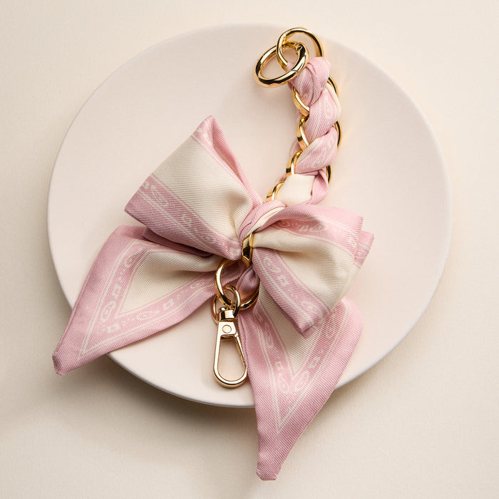 Scarf Bow Keychain with Gold Chain Link – Elegant Bag or Key Accessory