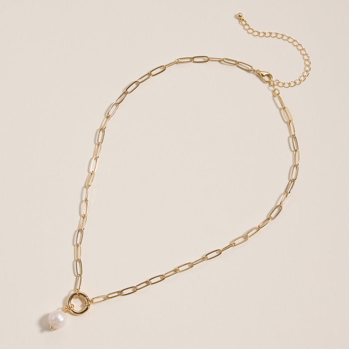 Gold Chain Necklace with Freshwater Pearl
