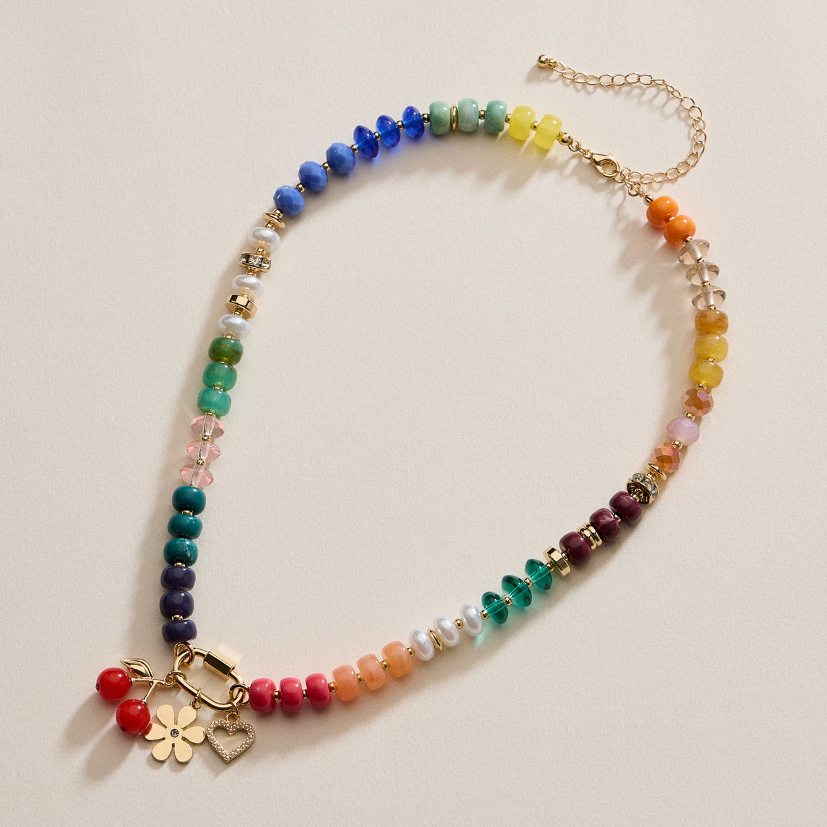 Textured Glass Bead Necklace with Charm Trio