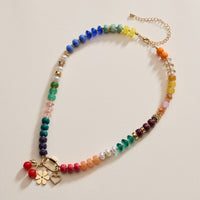 Textured Glass Bead Necklace with Charm Trio