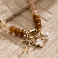 Textured Glass Bead Necklace with Charm Trio