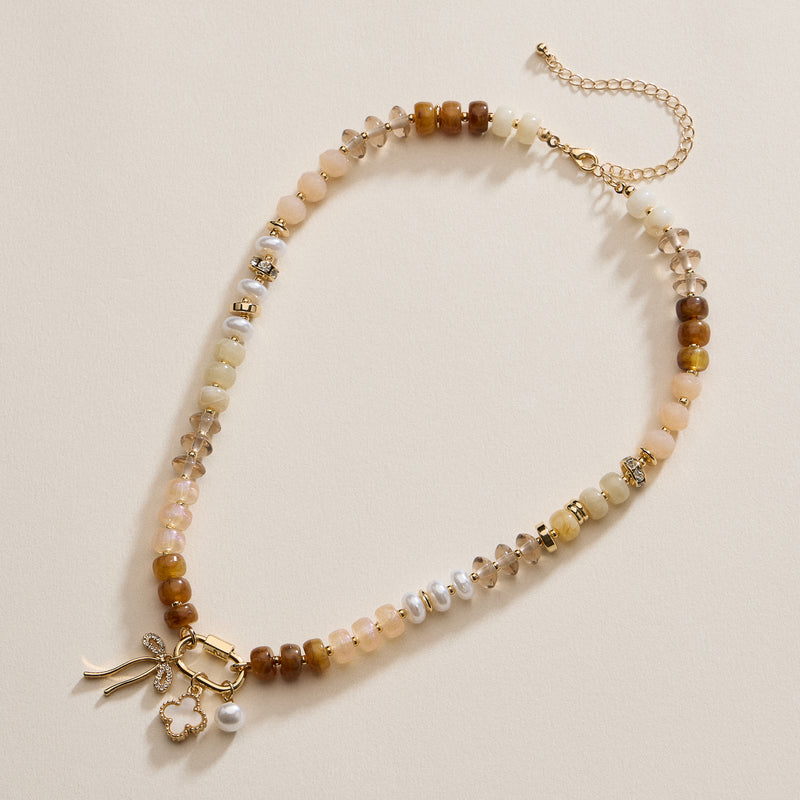Textured Glass Bead Necklace with Charm Trio
