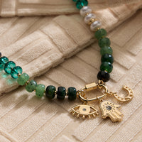 Textured Glass Bead Necklace with Charm Trio