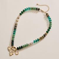 Textured Glass Bead Necklace with Charm Trio