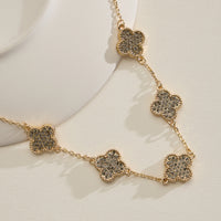 Gold Chain Necklace with Crystal Clover Charms