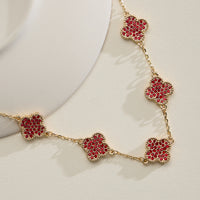 Gold Chain Necklace with Crystal Clover Charms