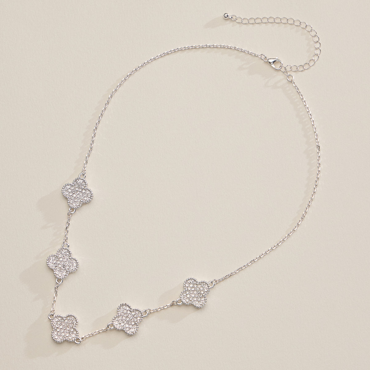 Gold Chain Necklace with Crystal Clover Charms
