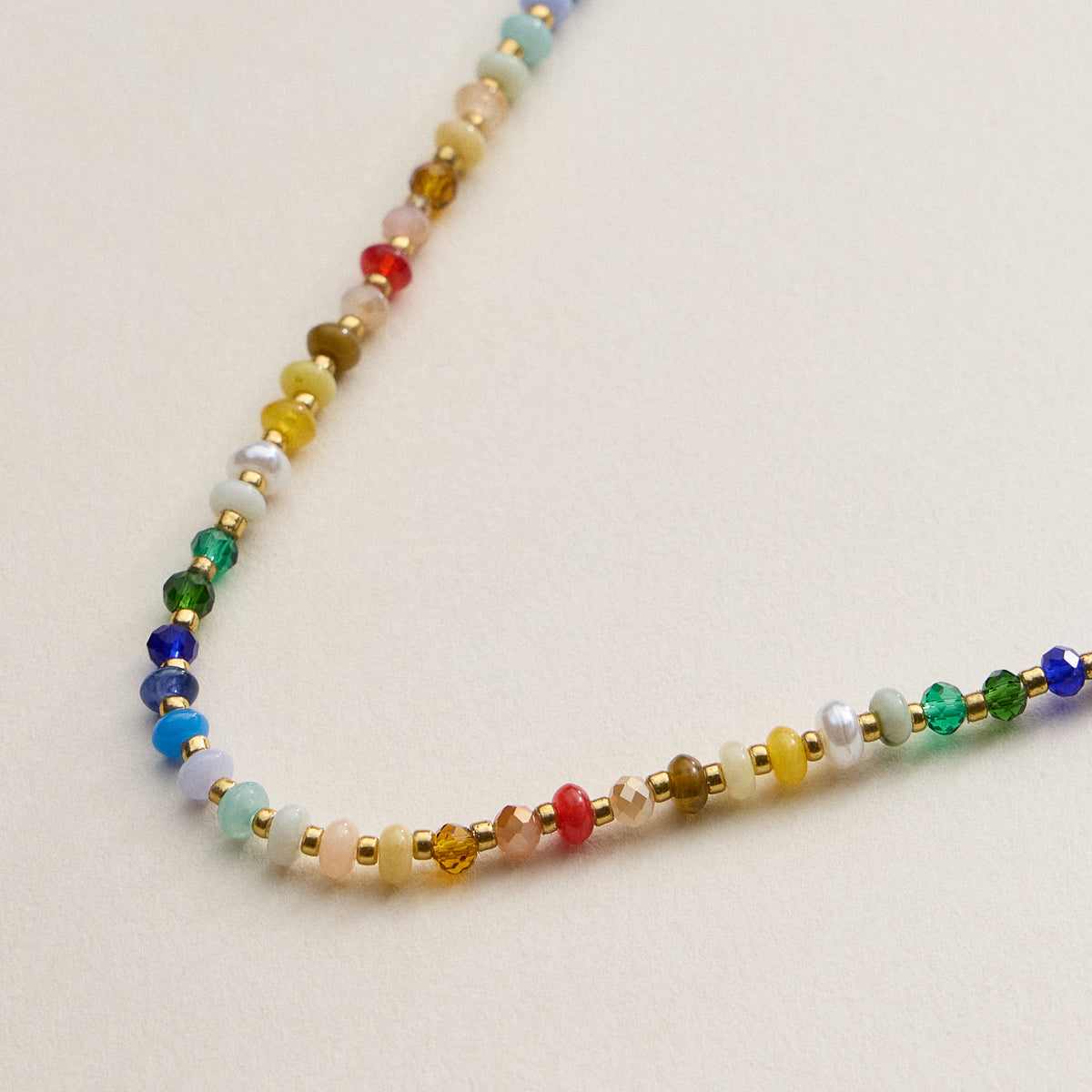 Faceted Glass Beaded Necklace with Gold Clasp