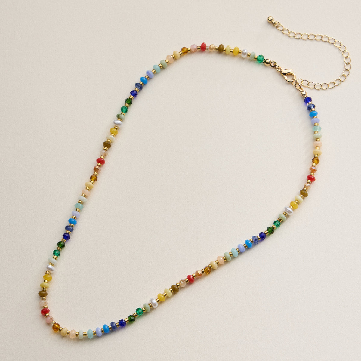 Faceted Glass Beaded Necklace with Gold Clasp
