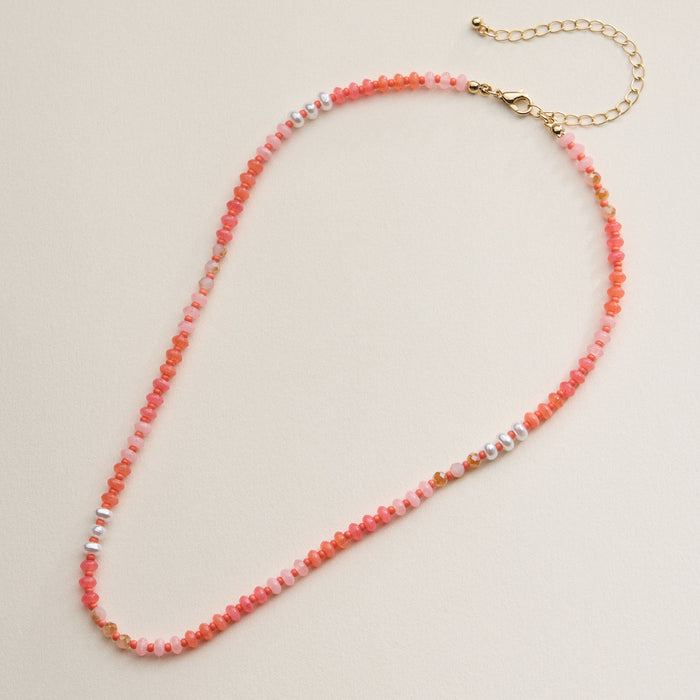 Faceted Glass Beaded Necklace with Gold Clasp 