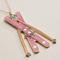 Ski Ornament – Pink Skis and Poles Holiday Decoration
