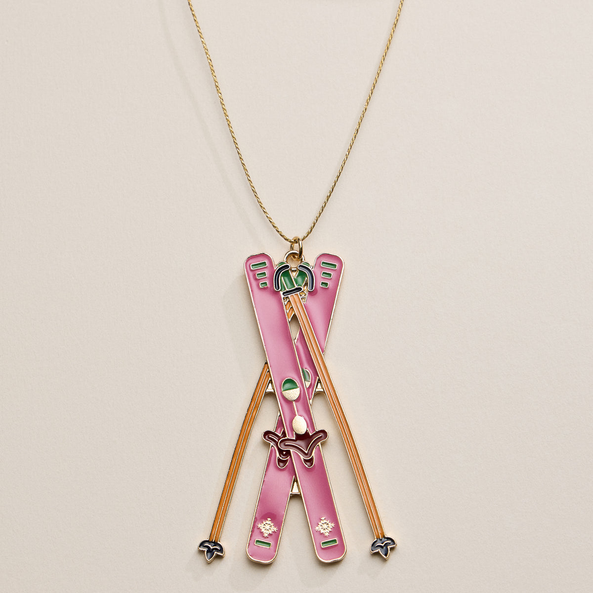 Ski Ornament – Pink Skis and Poles Holiday Decoration