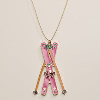 Ski Ornament – Pink Skis and Poles Holiday Decoration