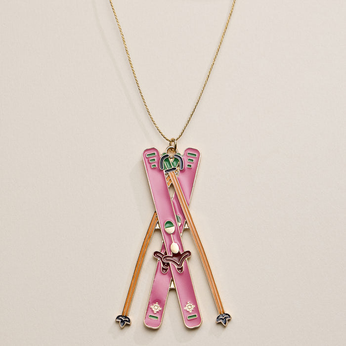 Ski Ornament – Pink Skis and Poles Holiday Decoration
