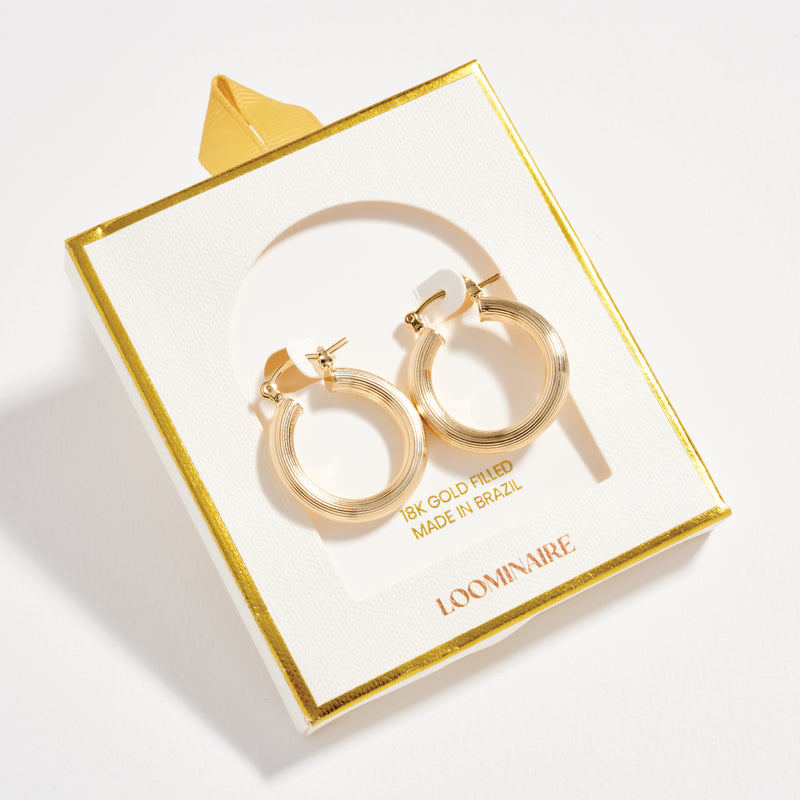 Gold Filled Ribbed Hoop Earrings – Small Textured Hoops