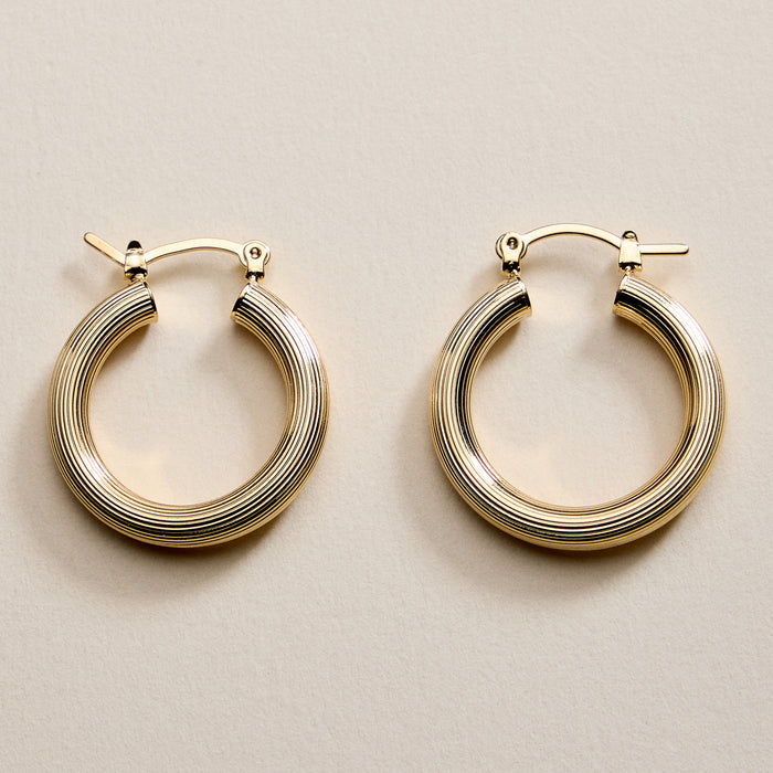 Gold Filled Ribbed Hoop Earrings – Small Textured Hoops