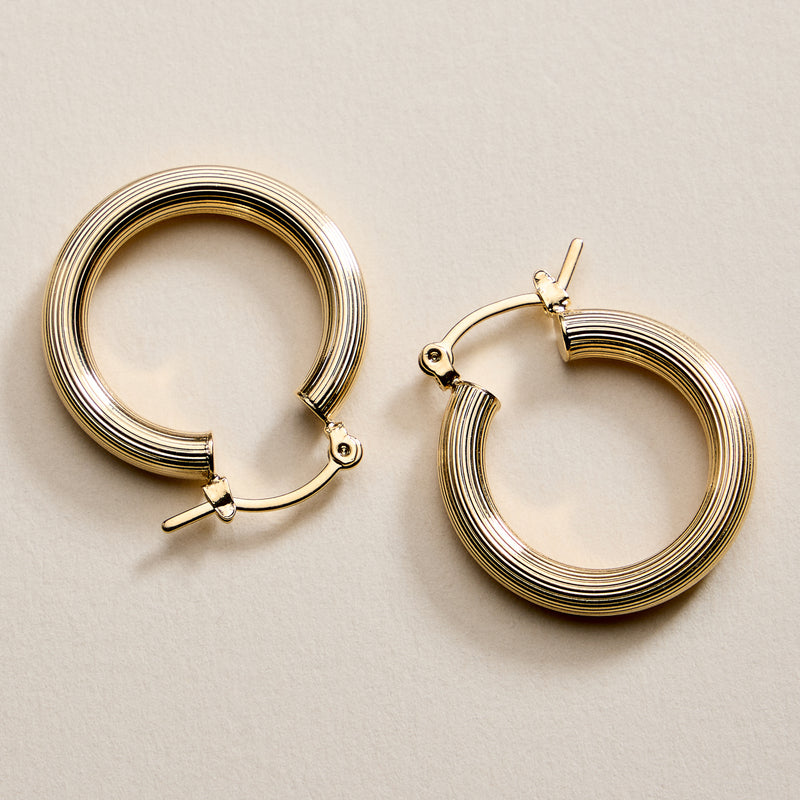 Gold Filled Ribbed Hoop Earrings – Small Textured Hoops