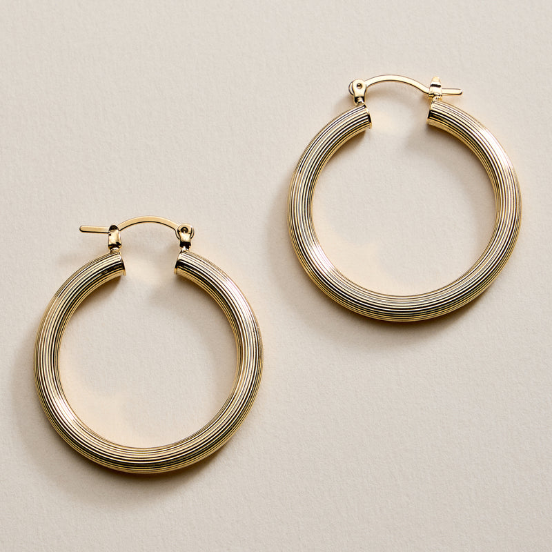 Gold Filled Ribbed Hoop Earrings – Medium Textured Hoops