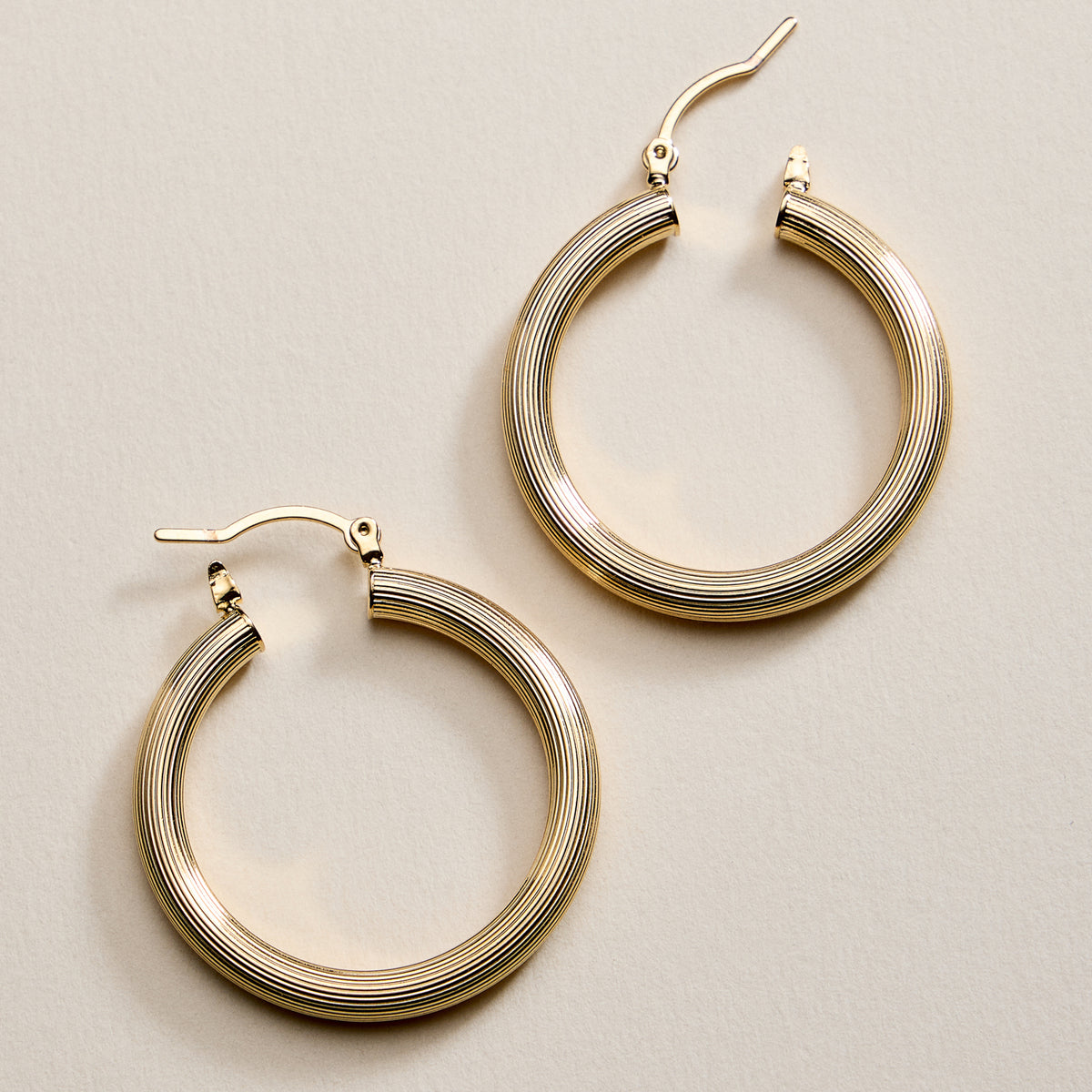 Gold Filled Ribbed Hoop Earrings – Medium Textured Hoops