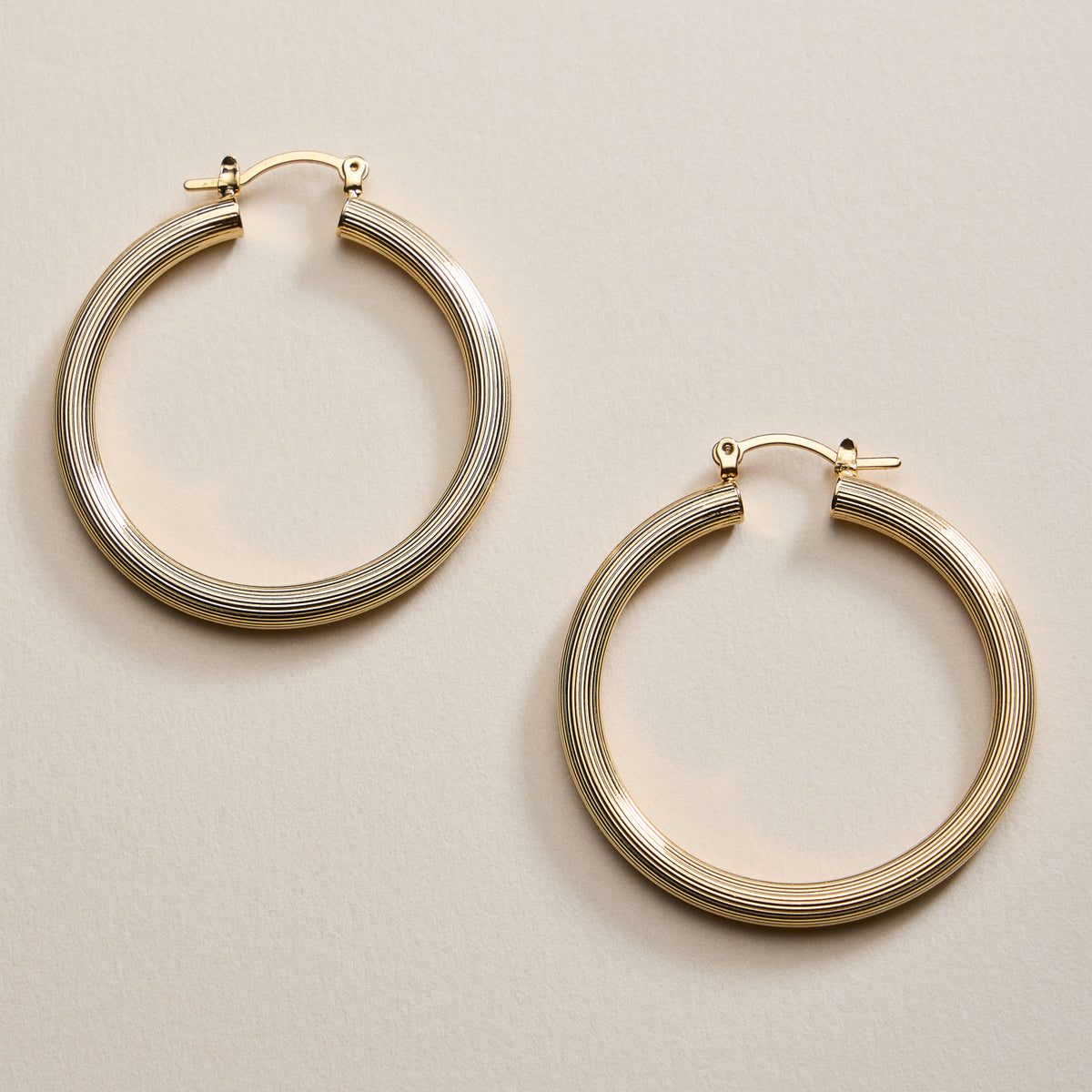 Gold Filled Ribbed Hoop Earrings – Large Statement Hoops