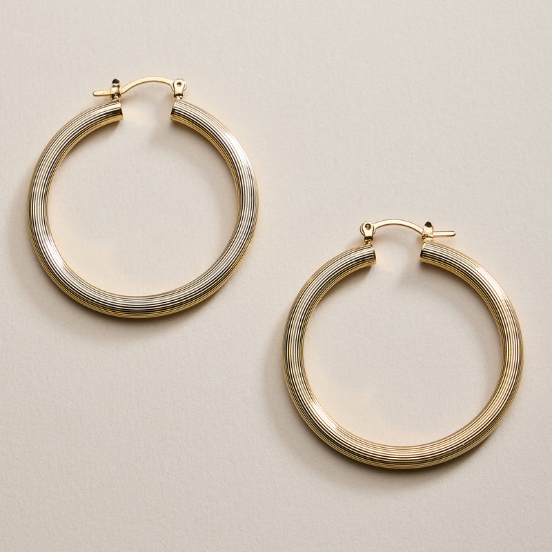 Gold Filled Ribbed Hoop Earrings – Large Statement Hoops