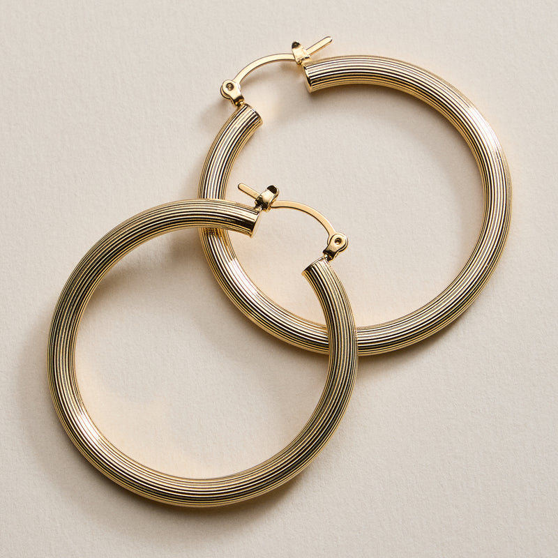 Gold Filled Ribbed Hoop Earrings – Large Statement Hoops