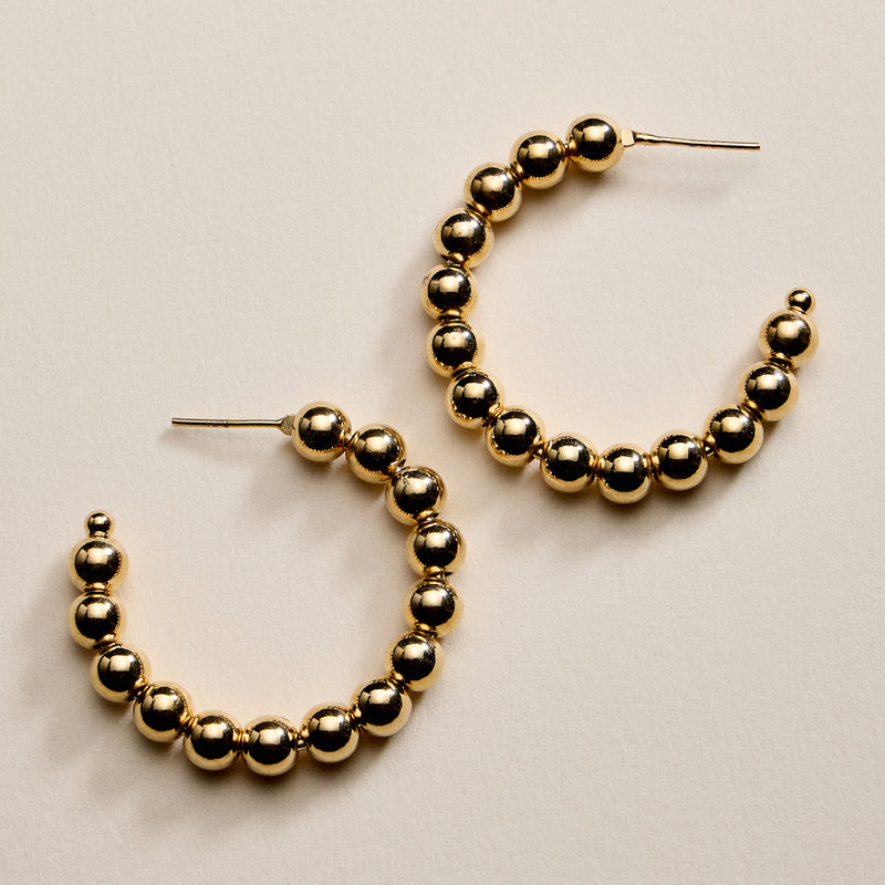 Gold Filled Beaded Hoop Earrings – 20mm, 30mm, 40mm